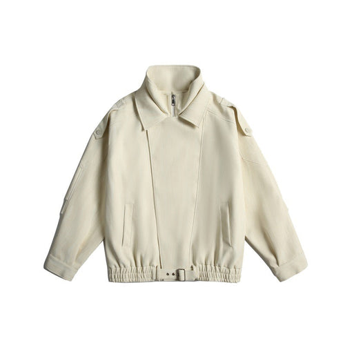 Loose Casual Deconstructed Double-Layer Collar PU Leather Motorcycle Jacket