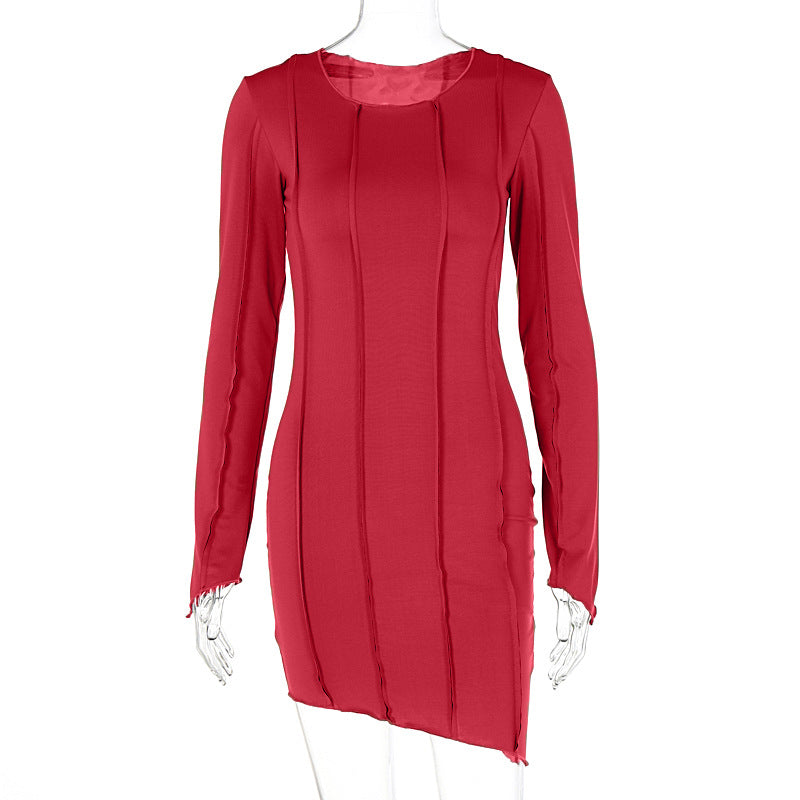Three dimensional striped slim irregular dress